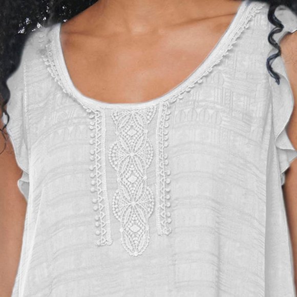 Democracy Nordstrom Crochet Ruffle Sleeve Tank Top Off White Size Large NEW - Picture 3 of 10